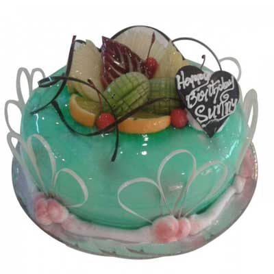 "Green Gel Cake With Fruit Topping - 1kg - Click here to View more details about this Product